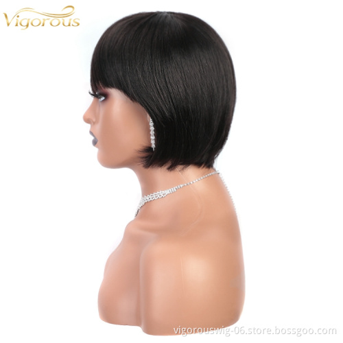 Vigorous vendors cheap wholesale bob bang straight bleached knots real brazilian human hair wig for black women